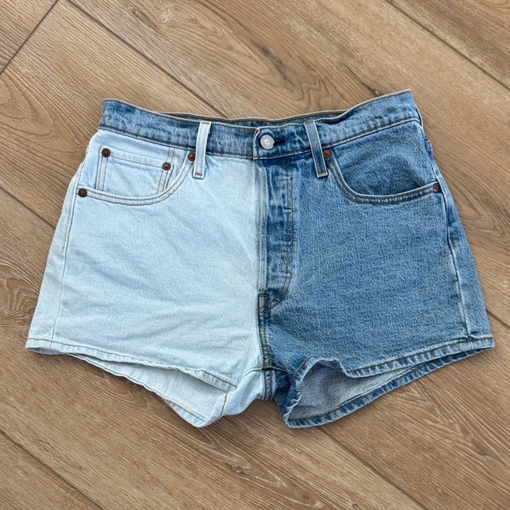 Levi's Women's Two-Tone Denim Shorts in Light & Medium Blue